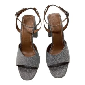 Staud Solange 125MM Silver Glitter Leather Sandals Size EU 38